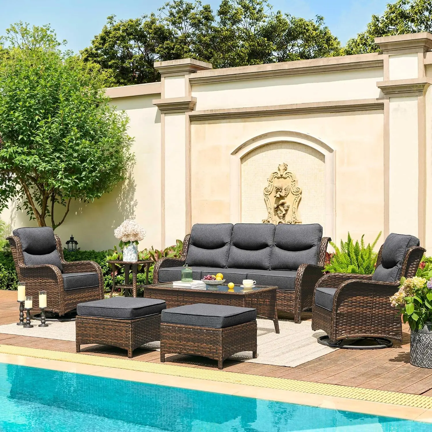 Outdoor Patio Furniture Set 6-Inch Thick Cushions Sofa Conversation Set Garden Deck Balcony, Customized