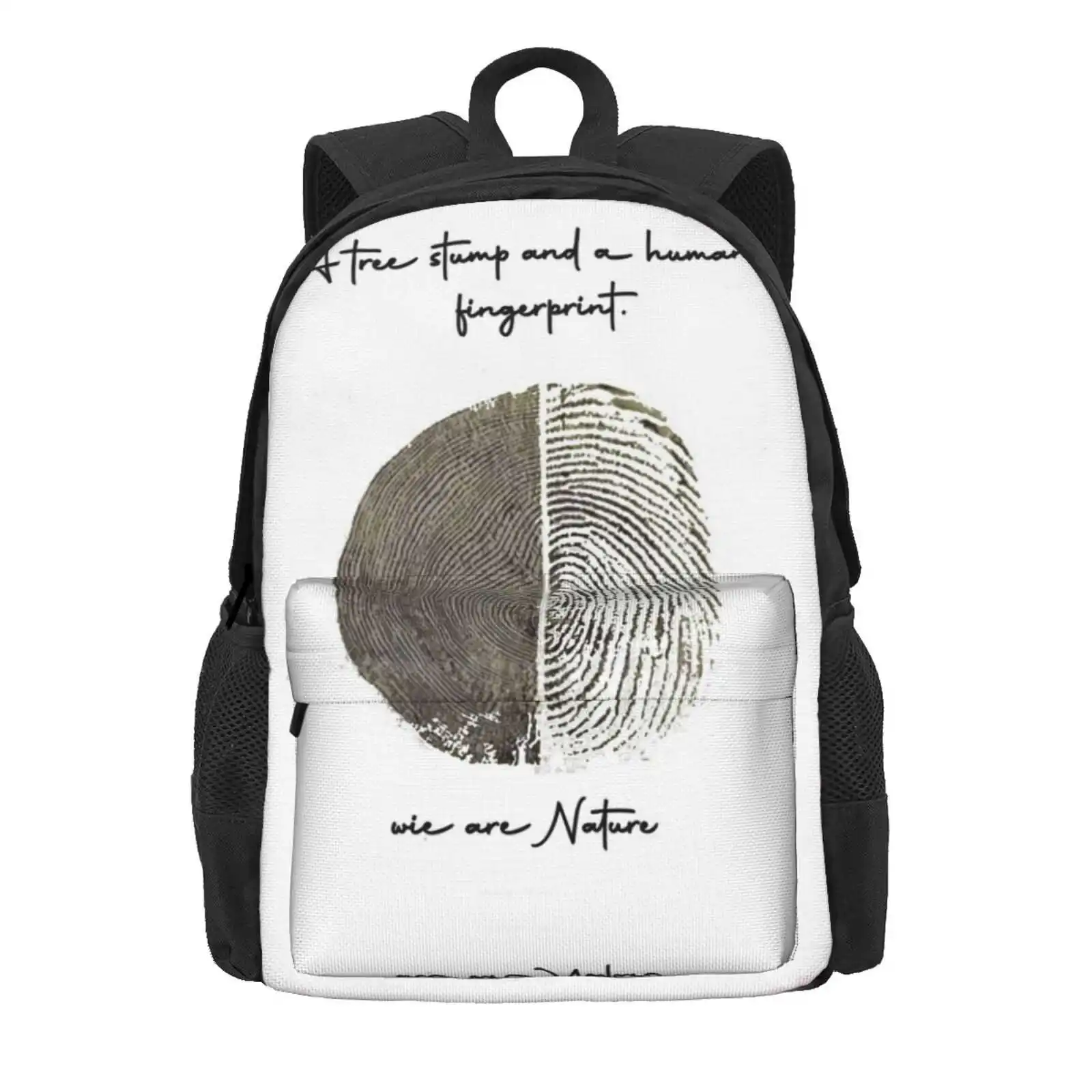 A Tree Stump And A Human Fingerprint Hot Sale Schoolbag Backpack Fashion Bags Tree Blunt Human Fingerprint Nature