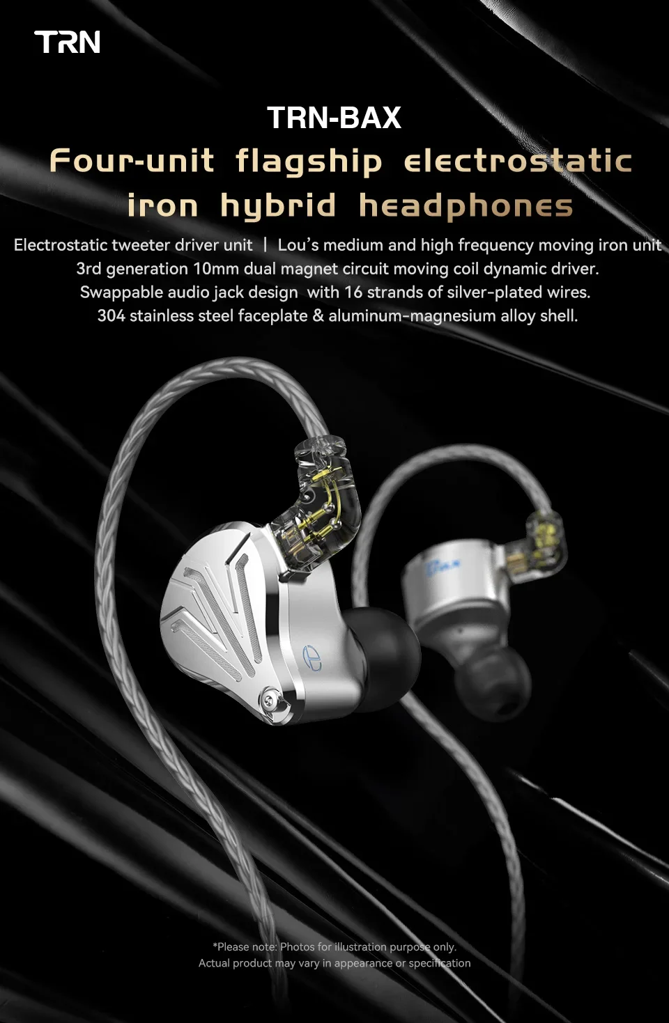 TRN BAX Hybrid Metal BA+1DD+2EST IEM HIFI DJ Monitor Running Sport In Ear Earphone