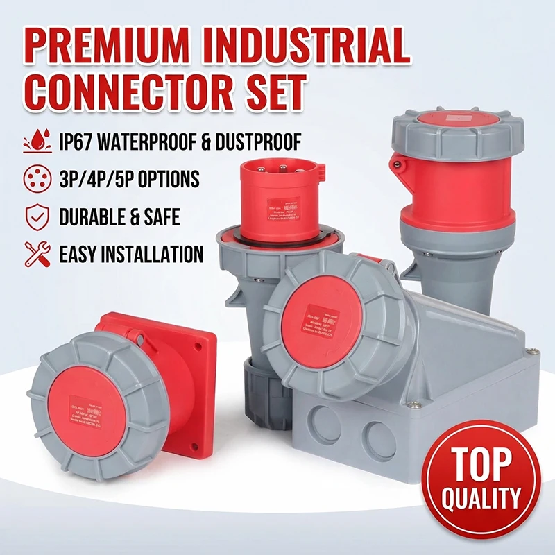 

63A 125A IP67 220V 380V Industrial MALE FEMALE Plug and Socket 3P/4P/5P Electrical ConnectorWall Mounted Socket
