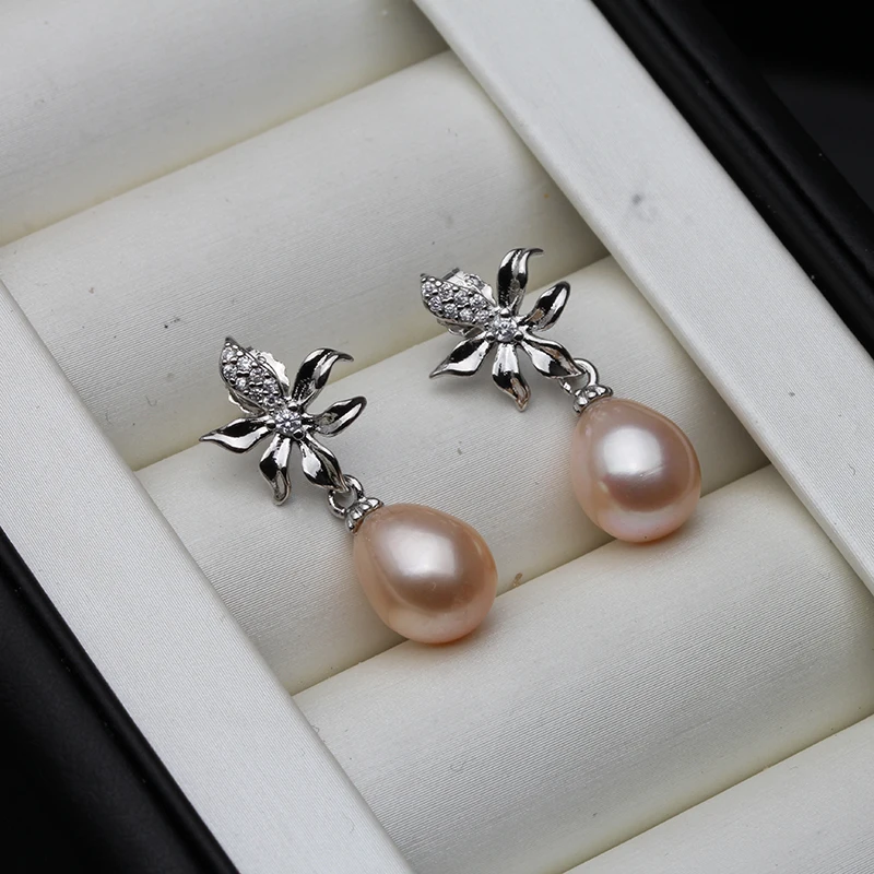 

1 pair White Freshwater Natural Pearl Earrings Women,Trendy Leaf 925 Silver Pearl Earring Fine Jewelry Wife Anniversary Girl Gift