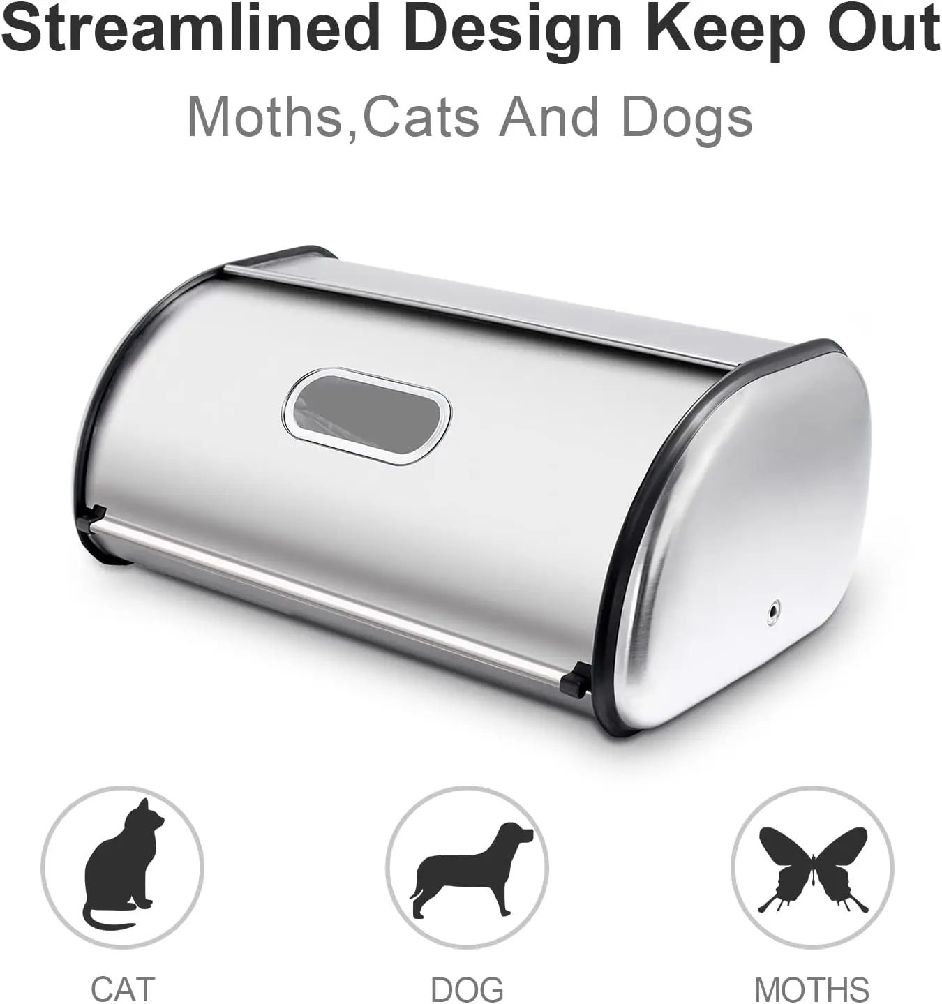 Stainless Steel Bread Storage Box with Roll-Up Lid, Large Capacity 17x11x7.5 Inches for Kitchen Countertop