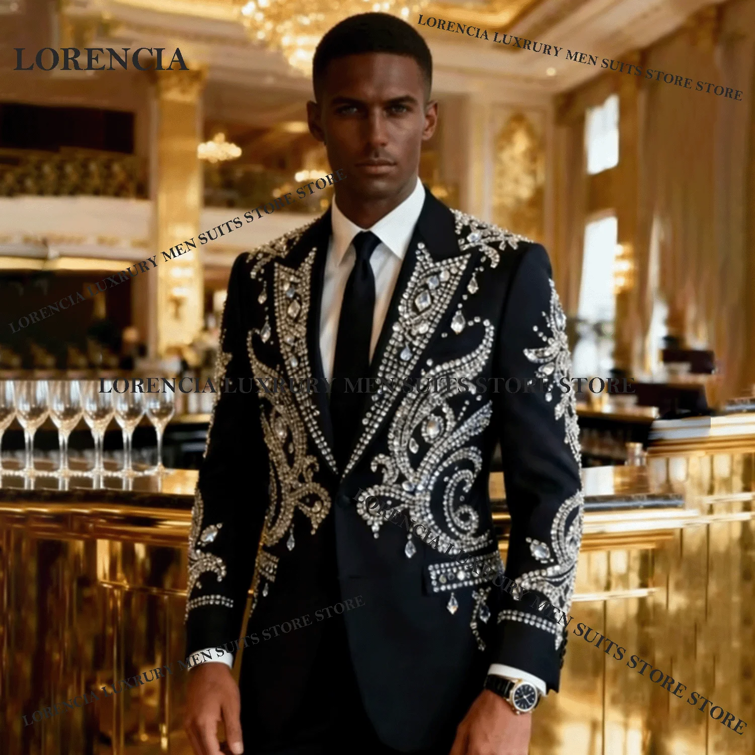 

Мужские костюмы с индивидуальной отделкой из страз и кристаллов, роскошные свадебные смокинги с бисерной вышивкой, приталенные, 2-х предметные комплекты, мужские пиджаки для жениха.