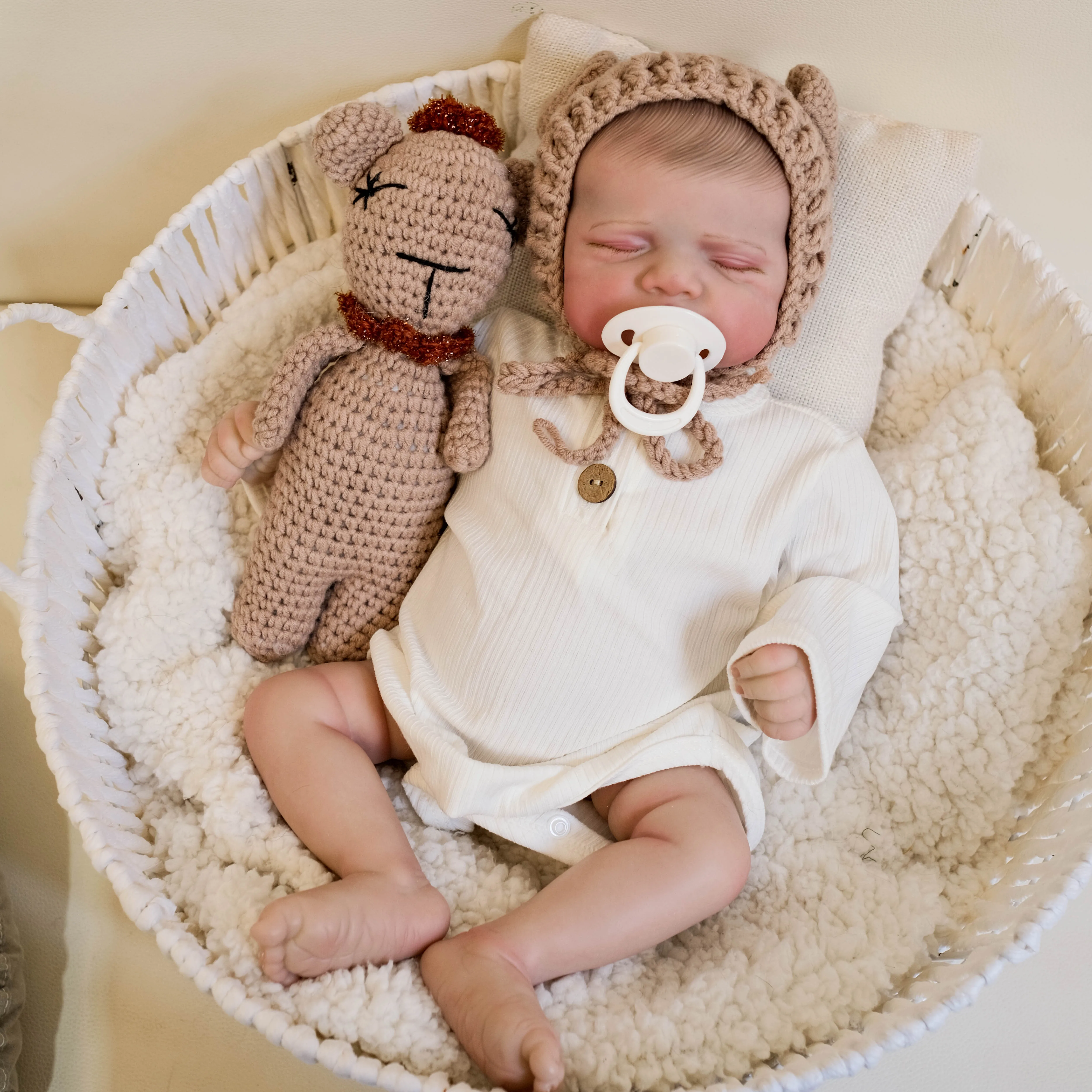 NPK 19inch Pascale Cloth Body Newborn Baby Reborn Doll with 3D Skin Multiple Layers Painting with Visible Veins Soft Touch Doll