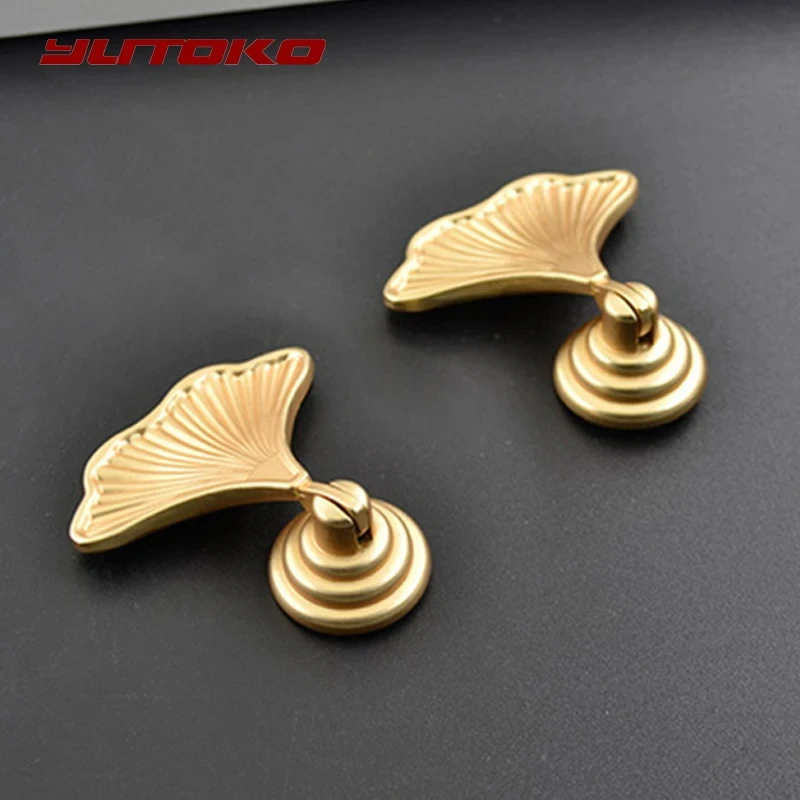 5/10PCS Nordic Style Solid Brass Gold Leaf Shaped 32mm Cabinet Knob Door Ginkgo leaf Single Hole Pulls Furniture Handles Knob