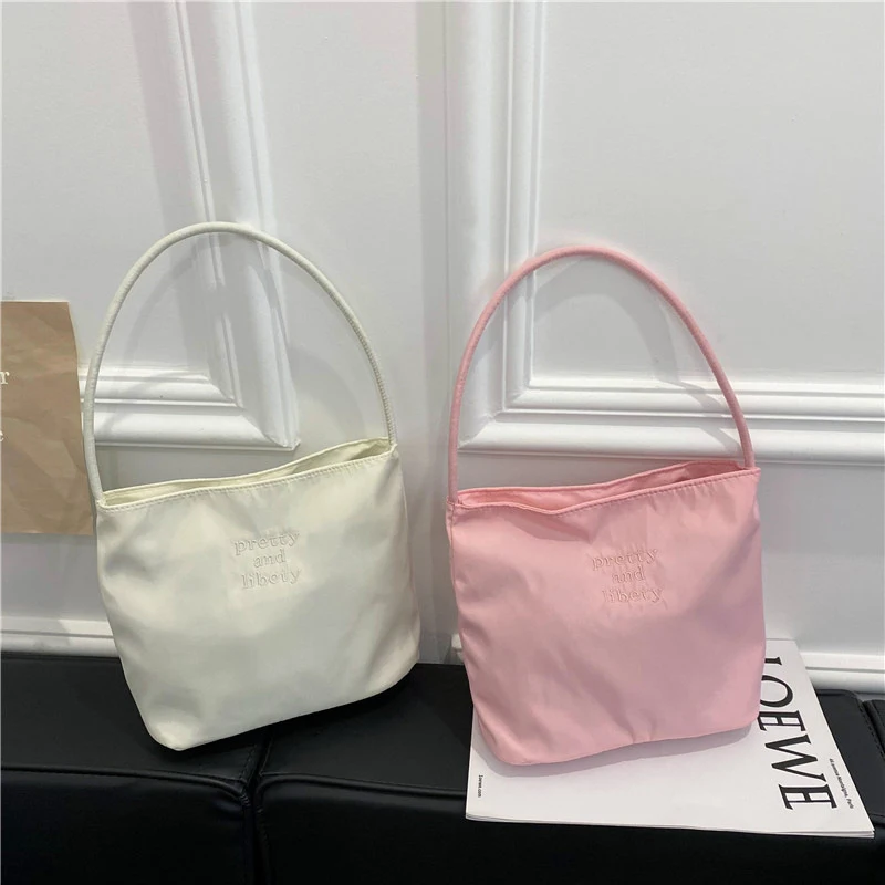 Bolsa axilar de alta capacidade para mulheres e meninas, Bolsa de ombro casual simples, Sacolas bordadas com letras