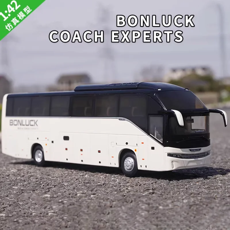 

Diecast 1:42 Scale BONLUCK Tourist Bus Model Alloy Car Model Collection Souvenir Gift Toys Static Display Decoration