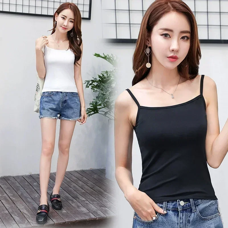 Sexy Sling Camisoles Women Crop Tops Solid Color Sleeveless T-shirt Base Tee Tops Skinny Vest Female Slimming Tanks Underwear