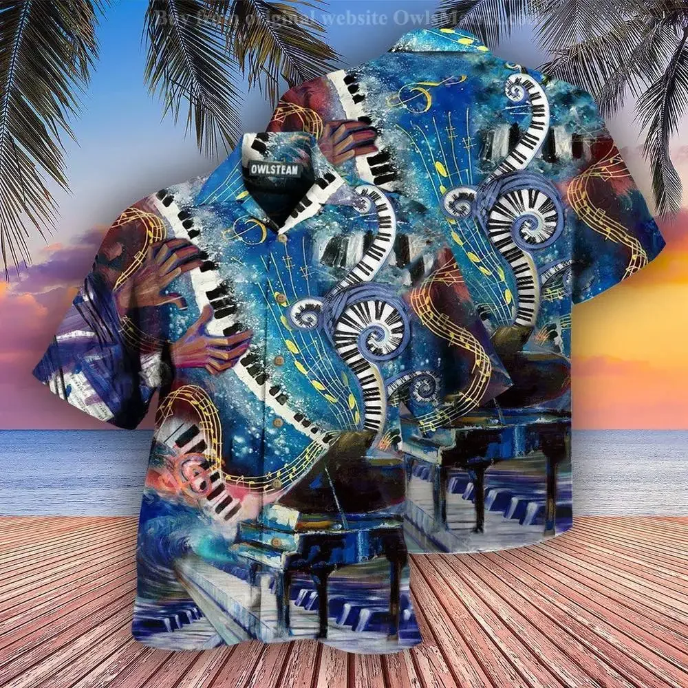 

2024 Summer Hawaiian Shirt Beach Party Short Sleeve 3D Printed Instrument Cool Casual Fashion Men's Shirt Loose Breathable Tops