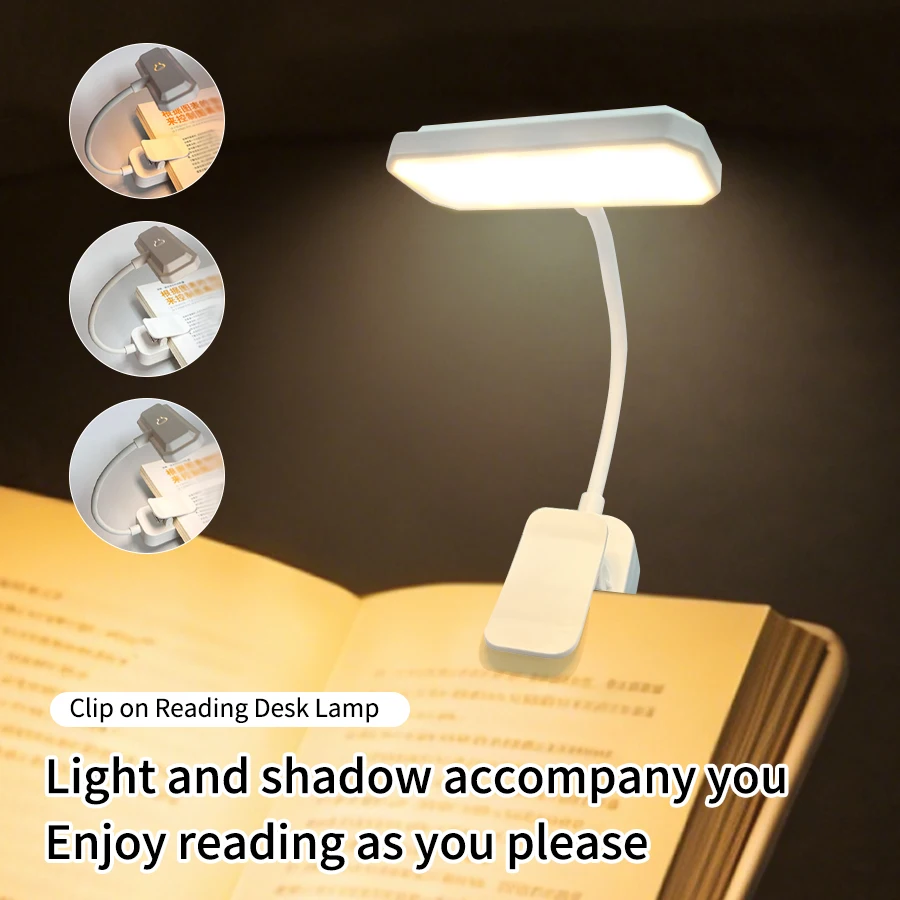 Rechargeable LED Night Light Clip-on Learning Desk Lamp Mini Eye Protection Book Light 3 Color Temperature Study Reading Lamp