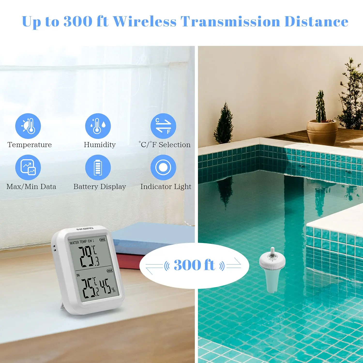 INKBIRD Smart Swimming Pool Thermometer Hot Tub Spa Water Digital Display Temperature Humidity Logger IBS-P01R/P01B/WIFI Gateway