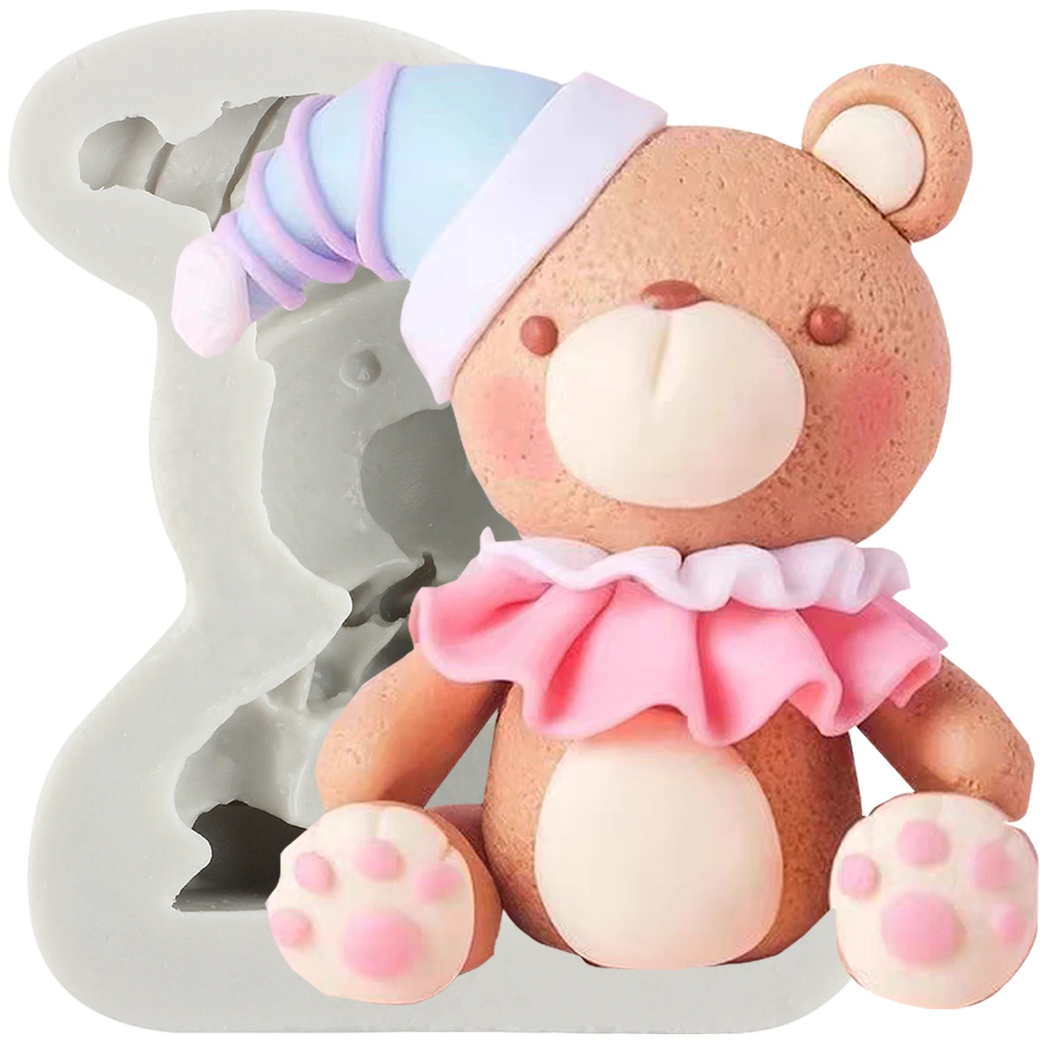 Baby Bear Silicone Molds Nightcap Teddy Bear Fondant Cake Decorating Tools Cupcake Topper Candy Craft Gum Paste Polymer Clay