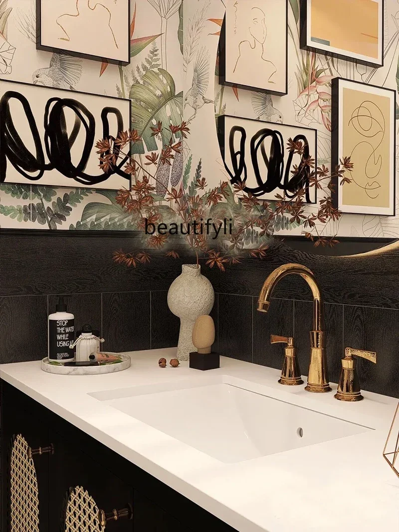 Rattan Bathroom Cabinet Combination French Bathroom Table Bathroom Cabinet Smart Wash Basin