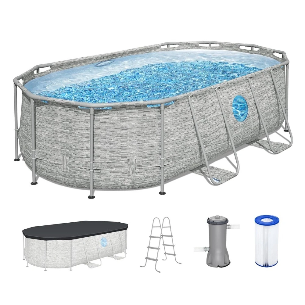 

14’ x 8'2" x 39.5” Above Ground Pool, Oval Metal Frame Outdoor Swimming Pool Set with Filter, Customized