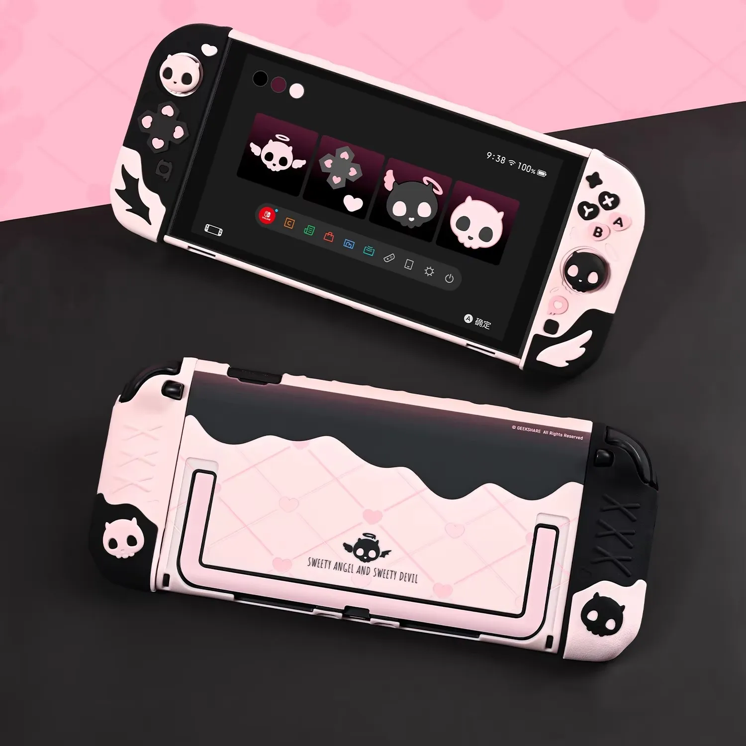 

Sweety Angel Devil Hard Back Case Shell Protector For Nintendo Switch 2 Thumb Stick Grip Cap Buttons Silicone Full Cover