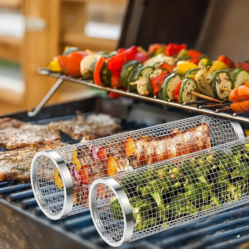 Stainless Steel Portable Barbecue Grill Net, Barbecue Basket for Outdoor Grilling, Outdoor Camping Barbecue Grill