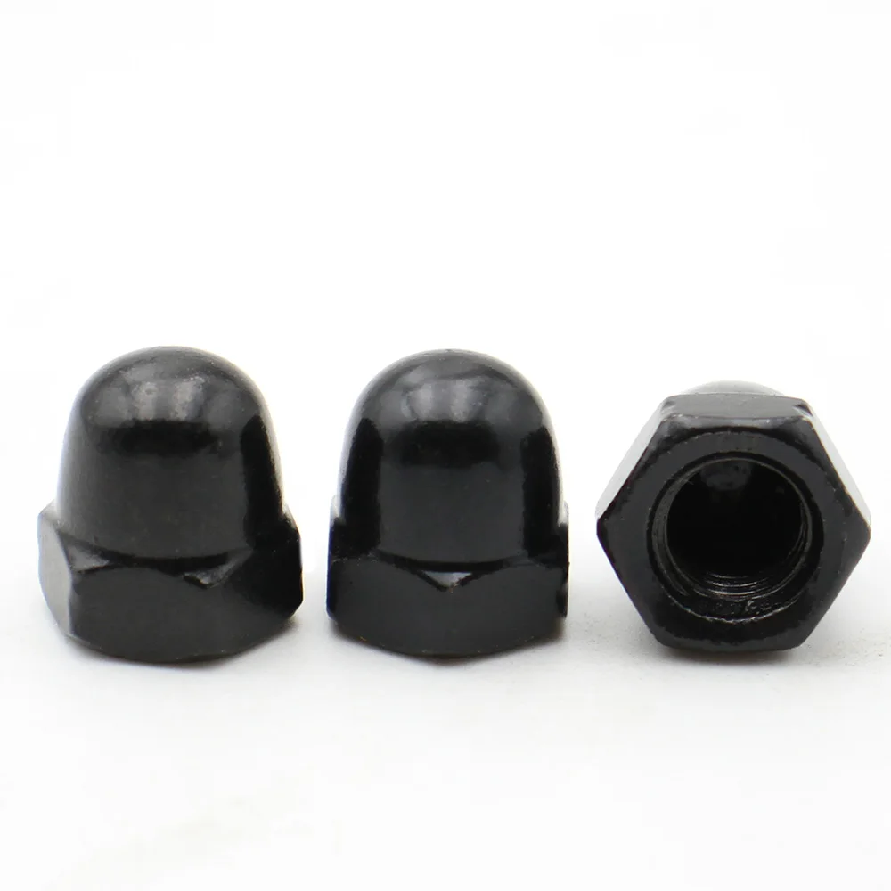 5-20pcs M3 M4 M5 M6 M8 M10 M12 Black Carbon Steel Metric Acorn Nuts Crown Hex Nuts Domed Cap Nuts