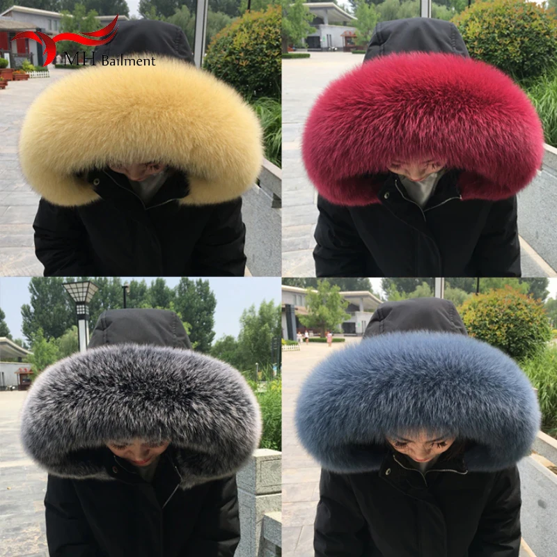 100% Real Fur Scarf For Women Winter Neck Warm Furry Fox Fur Collar Down Jackets Genuine Leather Fluffy Scarves Hood Shawls