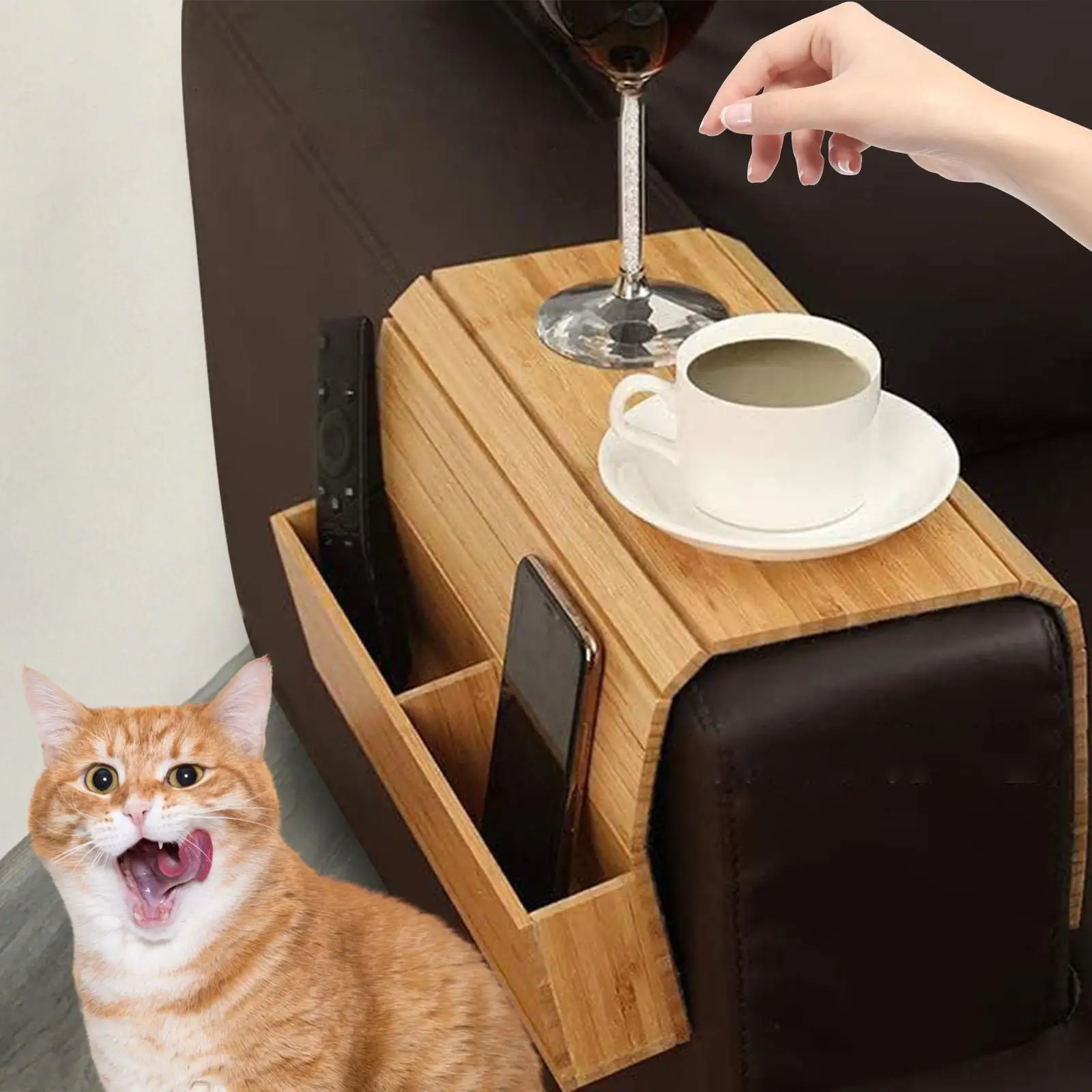 Couch Cup Holder Wood Multifunction TV Remote Holder Furniture Storage Bag Multi,Sofa Armrest Organizer Cup Holder Tray storage