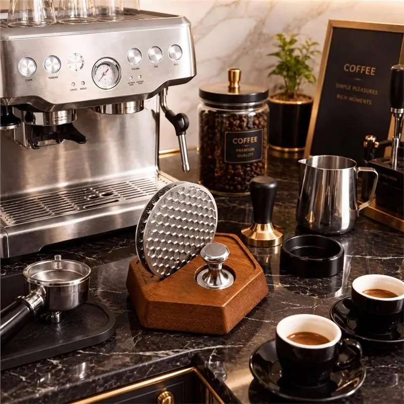 MLGB-Espresso Puck Screen Kit 53.3Mm With 2 Replacement Screens,Magnetic Handle,Sapele Wood Stand,0.8Mm 304 Stainless Steel