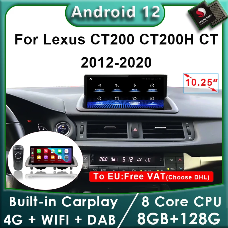 

Android 12 Snapdragon 8+128G Car Radio GPS Navigation Multimedia Player CarPlay Screen For Lexus CT CT200 CT200h 2012-2020