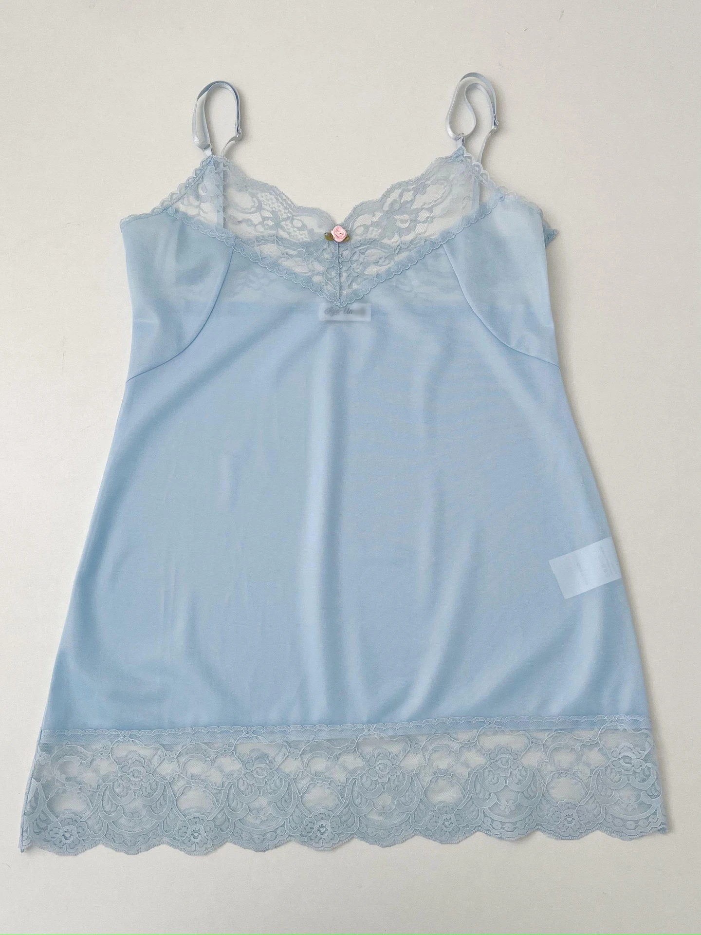 Sexy Me Chest Bared Lace Patchwork Strap Top Layered Wear Blue Rose Color Vaion Sle Regular Length Polyester Fiber