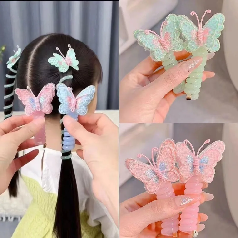 Elastic Telephone Wire Line New Butterfly Phone Cord Hair Bundle DIY Ponytail Holder Girls