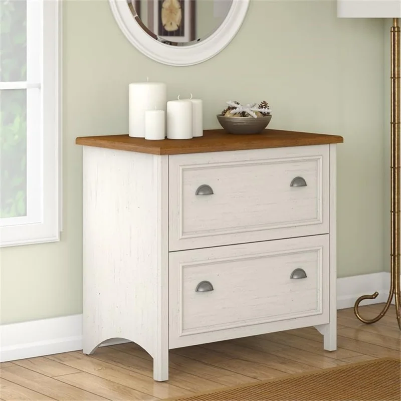 

2-Drawer Lateral File Cabinet, Antique White/Tea Maple, Home Office Storage Letter/Legal/A4 Documents