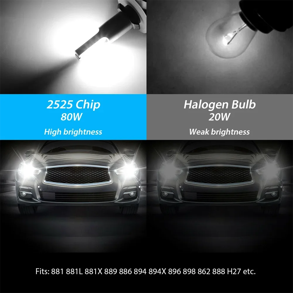 2PC H27 880 881 LED Fog Driving Light Bulbs DRL 6000K Super White Headlight Bulbs Kit Fog Driving Light lamp