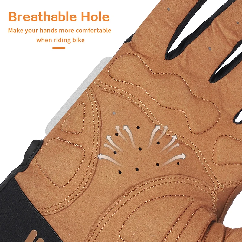 WEST BIKING Spring Autumn Cycling Gloves Full Finger Touch Screen Bike Shock Absorbing Gloves PU Leather Non-Slip Fitness Gloves