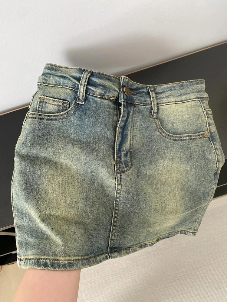 

Джинсовая юбка с высокой талией в стиле ретро, женская осенняя новинка, большие размеры, юбка с эластичной резинкой на талии, корейская юбка трапециевидной формы