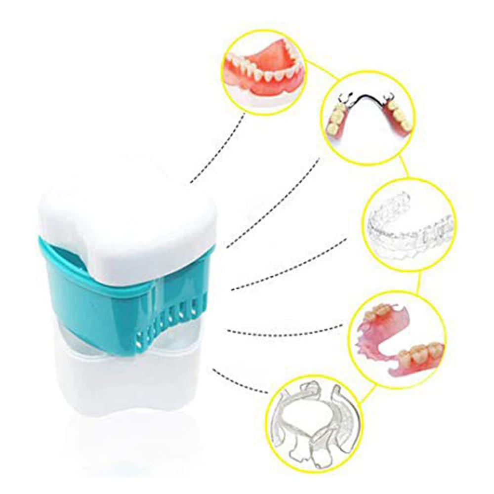 1 st Tandbescherming Doos Grote Capaciteit Valse Tanden Opslag Dubbellaags Opknoping Netto Orthodontische Retainer Case Tandheelkundige Product