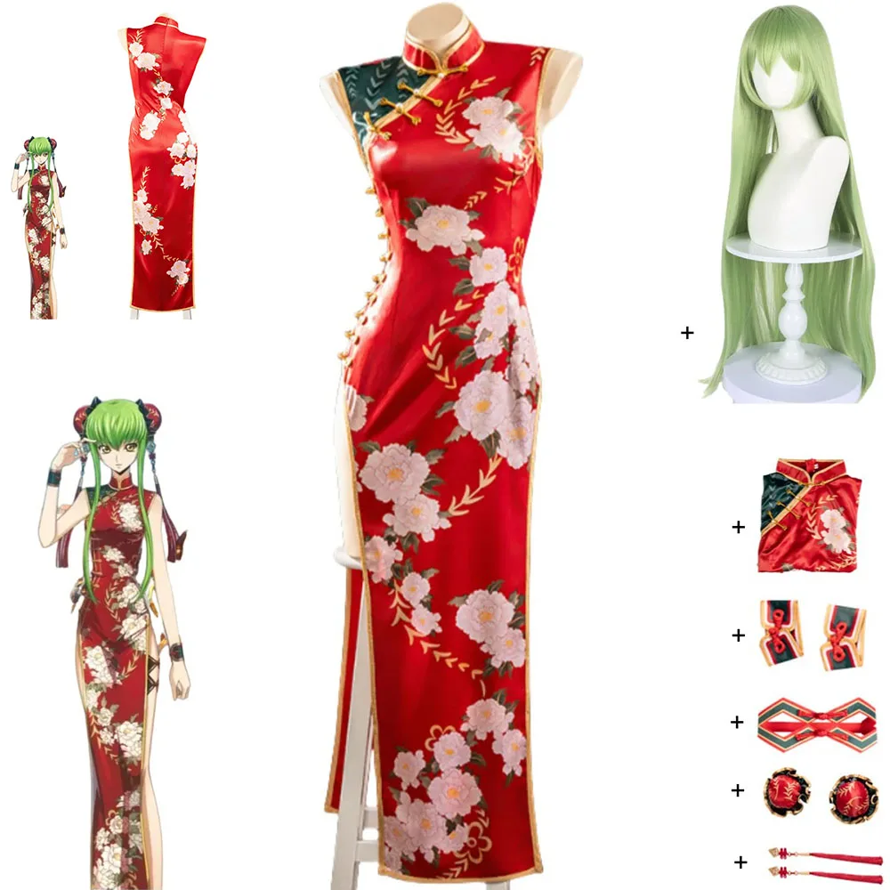 

Аниме КОД ГИАСС Лелуш Восстания C.C. Косплей Костюм Китайский Стиль Красный Cheongsam Платье Парик Женский Костюм Для Рождественской Вечеринки