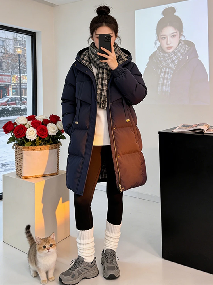 

Зимнее пальто Thiened с капюшоном для женщин, теплое, пушистое, средней длины, на хлопковой подкладке, для повседневной носки и поездок на работу