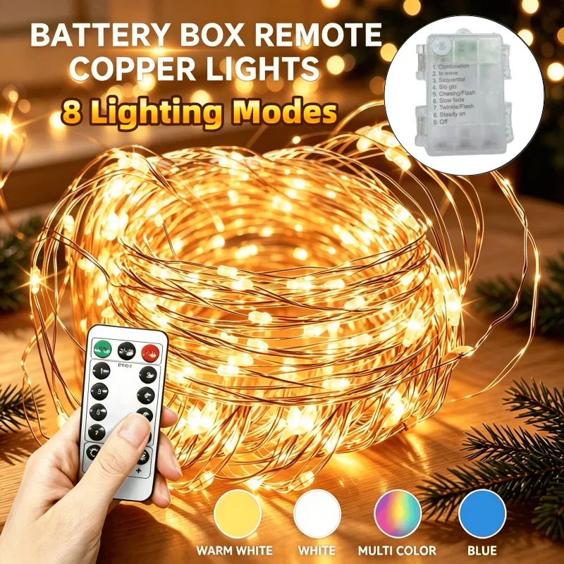 Battery Powered Remote Fairy Light 50-300LED Copper Wire String Lights Waterproof for Bedroom Party Christmas Decoration