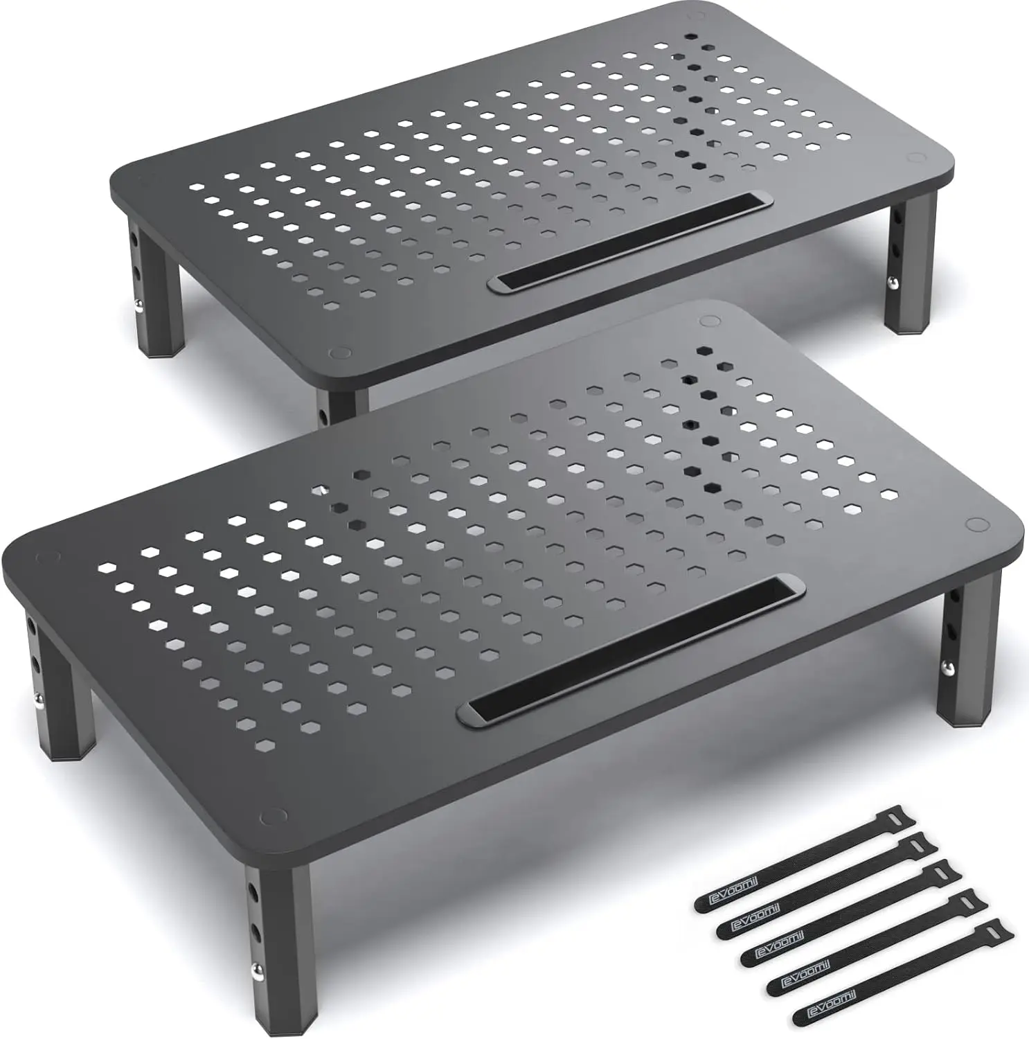 

2-Pack Hexagonal Steel Monitor Stand with Anti-Skid Design, Cable Ties, and Adjustable Height for Desk Setup