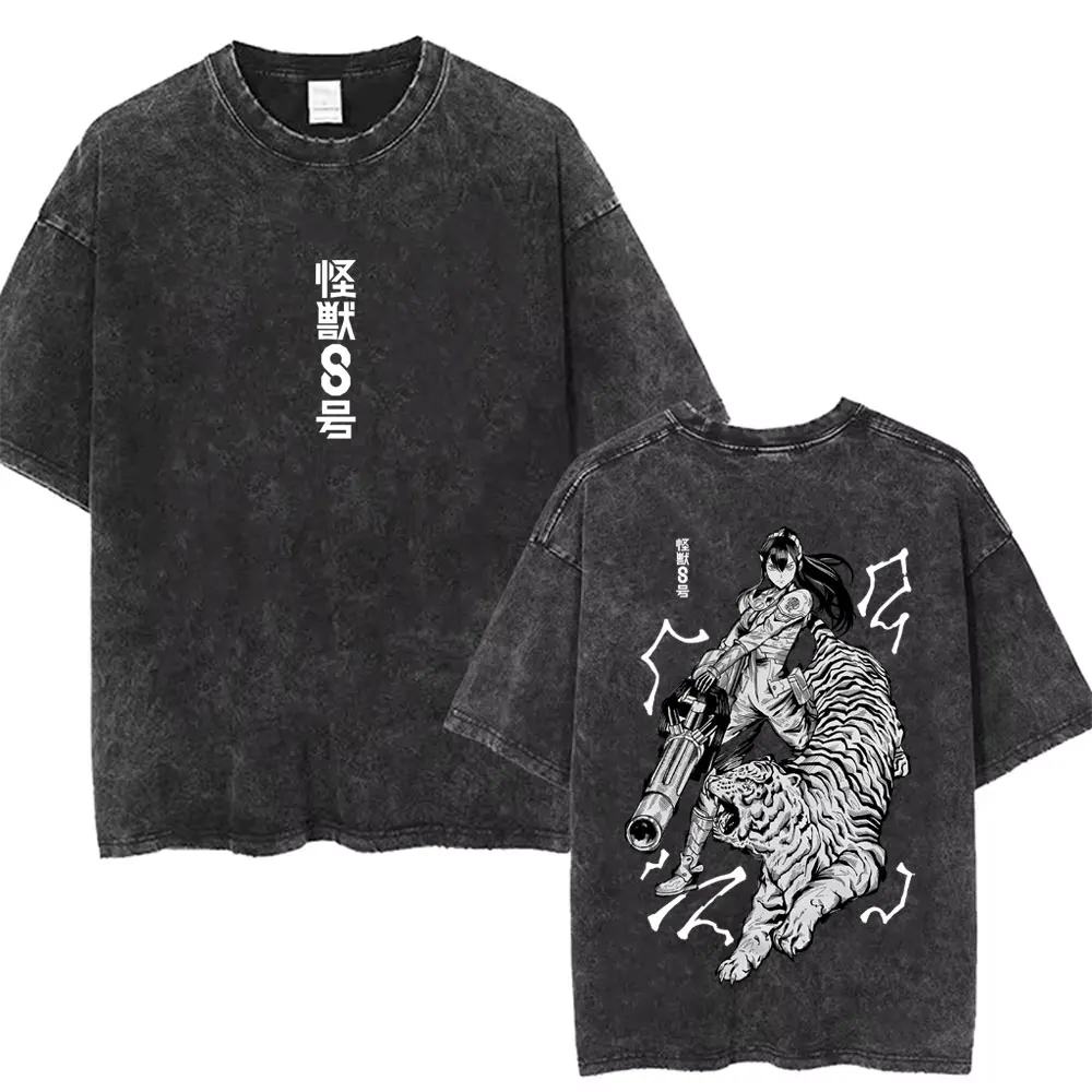 

Anime Kaiju No 8 Mina Ashiro Washed Vintage T-shirt Men Women Fashion Oversized Crewneck T-shirts Men's Casual Cotton T Shirts