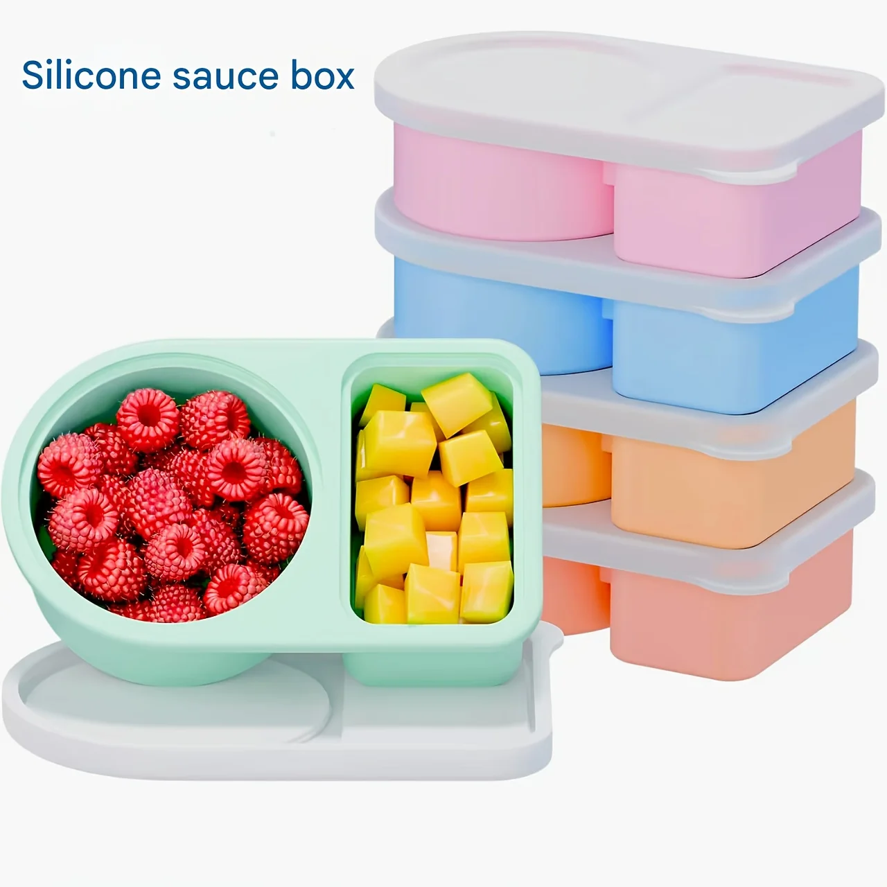 3er-Pack Silikon-Snackbehälter mit 2 Fächern, wiederverwendbare Snackbox mit Deckel für die Aufbewahrung von Snacks, Salat, Dressing und Mahlzeiten