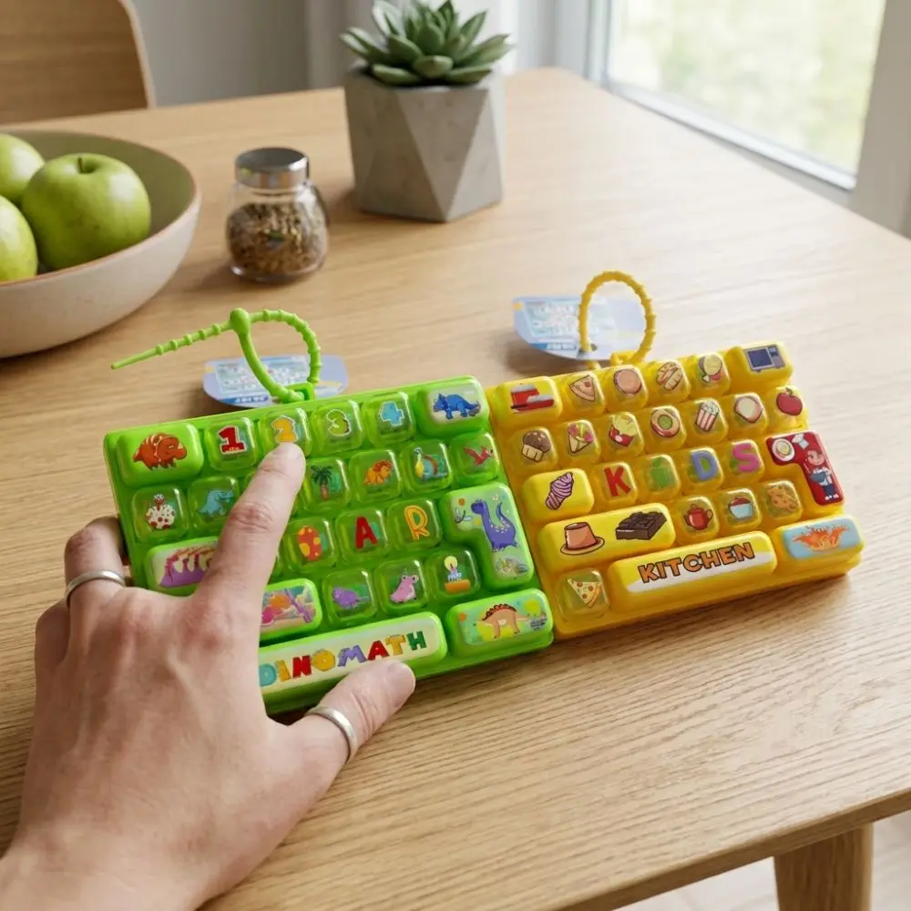 Cartoon 26 Keys Fidget Keyboard Plastic Clickable Keys Mechanical Keyboard Keychain Clear Key Sounds Food Animal