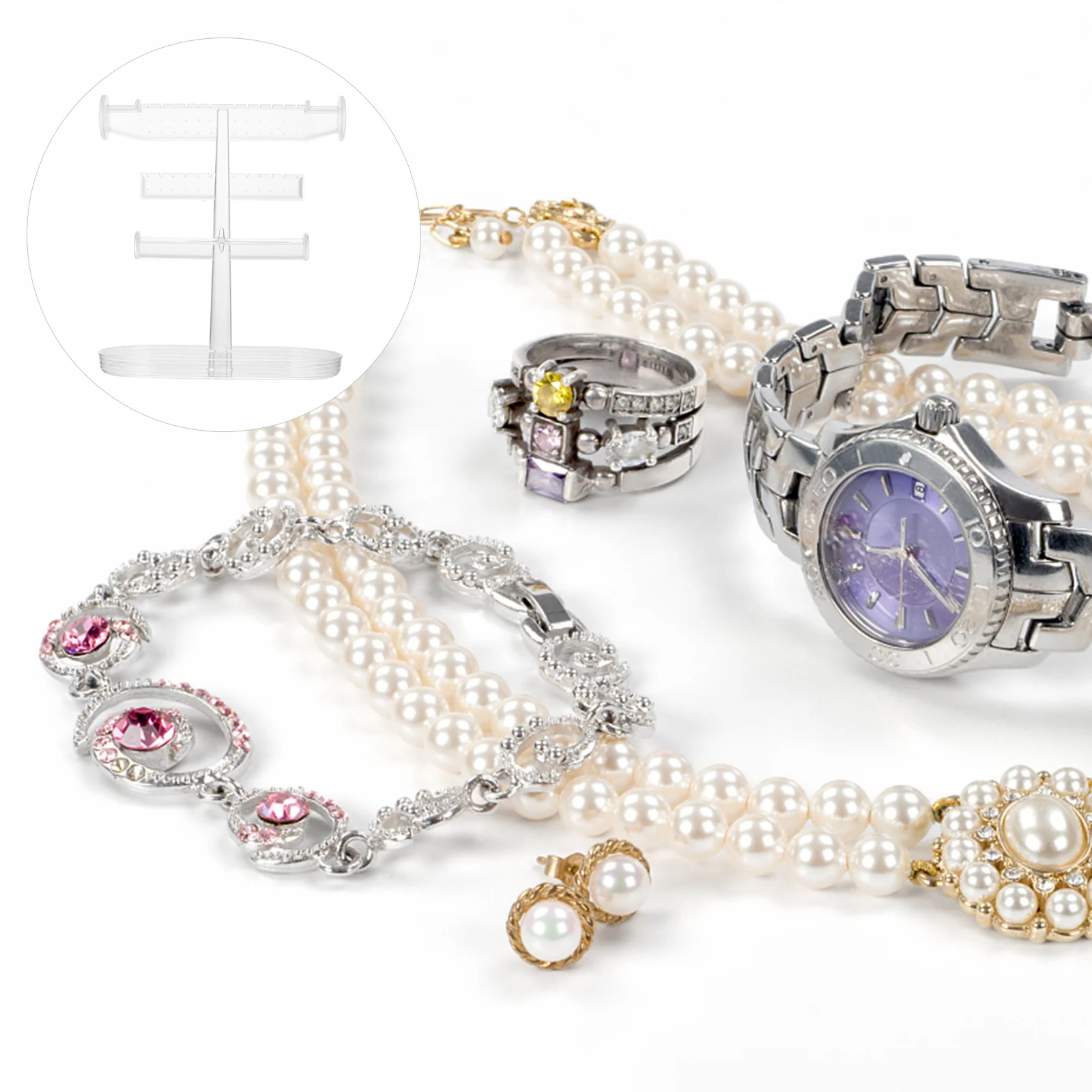 1pcs Stand 3 Tier Tower Organizer Earring Storage Rack Plastic Jewelry Holder Oval Base Desk Decor Jewelry Display Stand