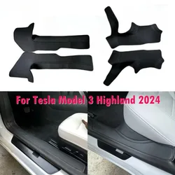 Black PU Door Sill Protectors For Tesla Model 3 Highland 2024 Scratch-Resistant Trunk Bump Cover Interior Car Protection