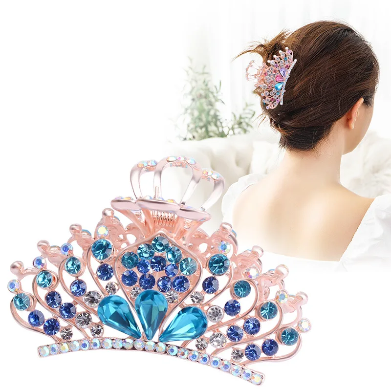 The new Korean version of the crown plate hair clip shining zircon back head hair clip elegant ladies fashion hair accessories