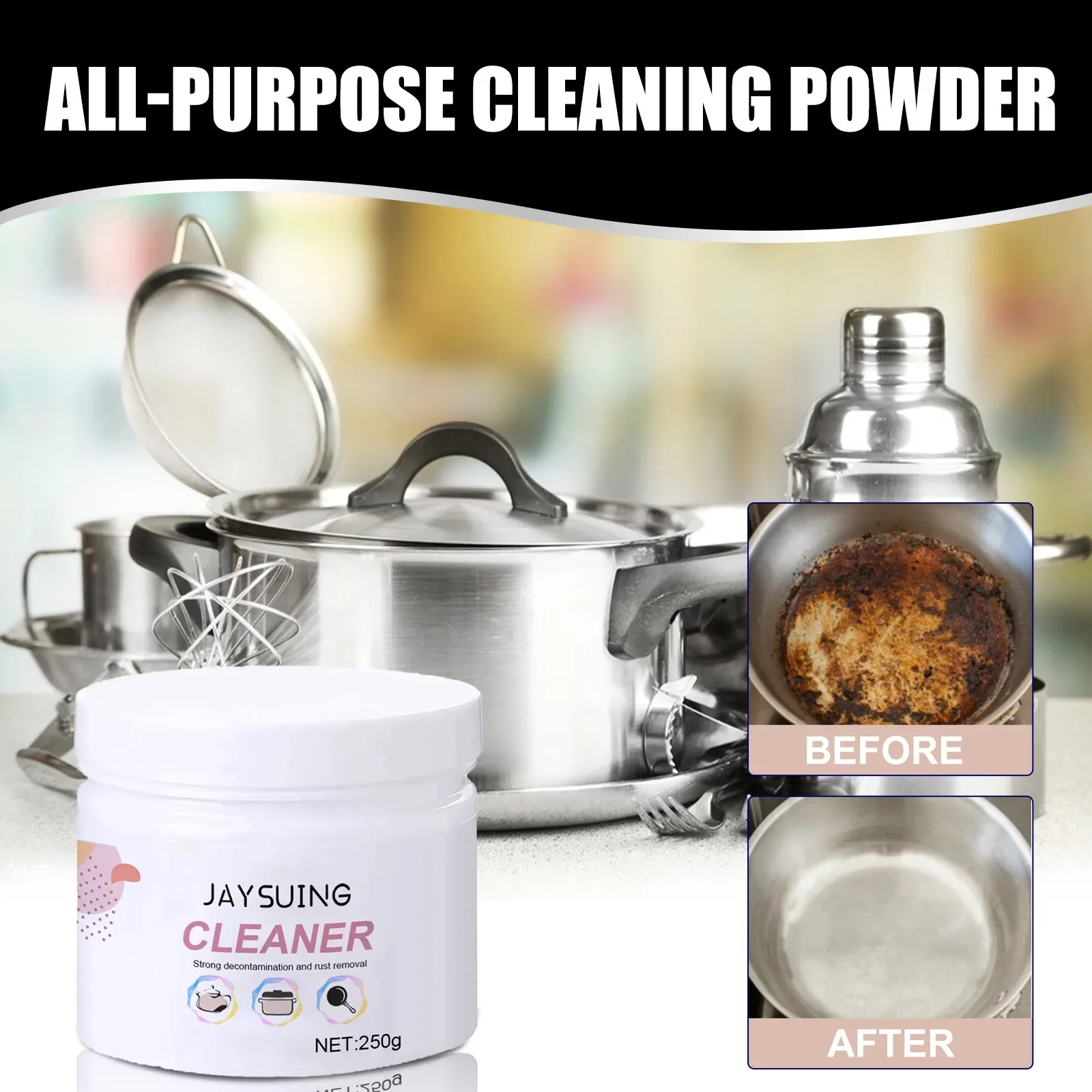 Kitchen Heavy Oil Cleaner Detergent Dirt Oil Stain Away Strong Degreasing Cooktop Pot Stove Rust Remover Grease Cleaning Powder