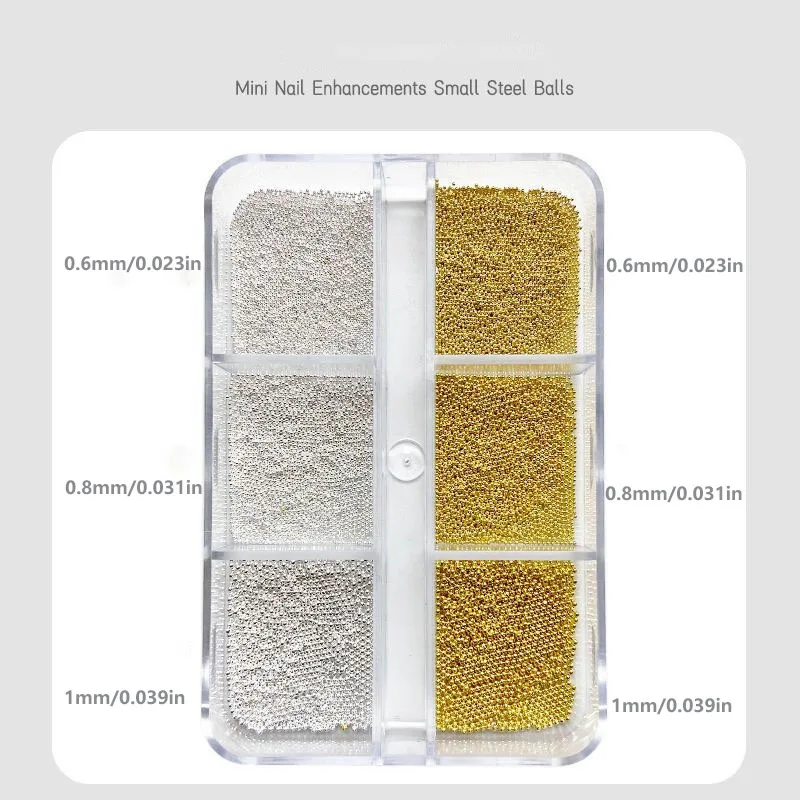 Picture 5: 6Gird/box Gold Silver Round Caviar Bead Nail Charms Mixed-Size Alloy Nail Charms 0.6 0.8 1.0mm Manicure Micro Ball