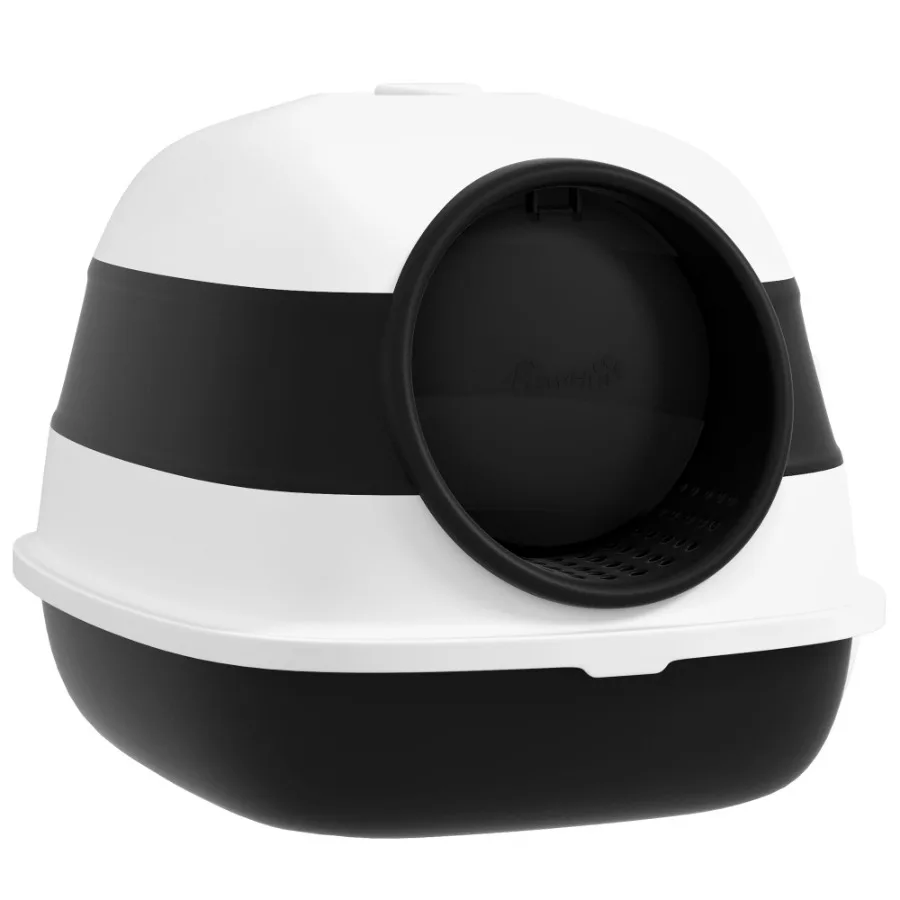 

Cat Litter Box with Lid Covered Litter Box w High Sides TwoWay Entrance Kitty Litter Box Foldable Easy Clean White and Black
