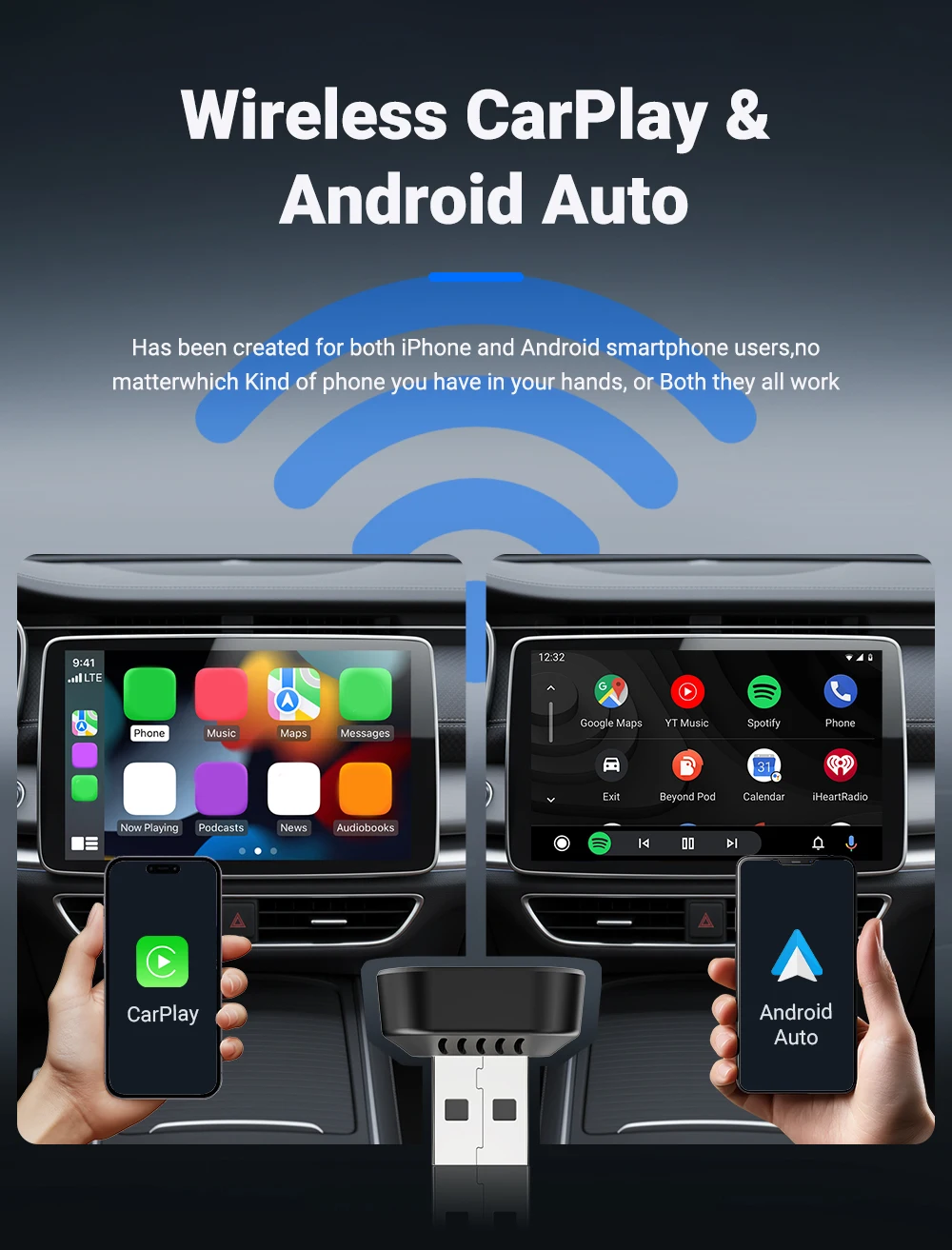 XUDA 2026 NEU Kabelgebunden zu Kabellos CarPlay&Android Auto 2-in-1 Mini-Adapter 5GHz WiFi5 für 99% Original Kabelgebundene CarPlay/Auto-Fahrzeuge – Detail 4