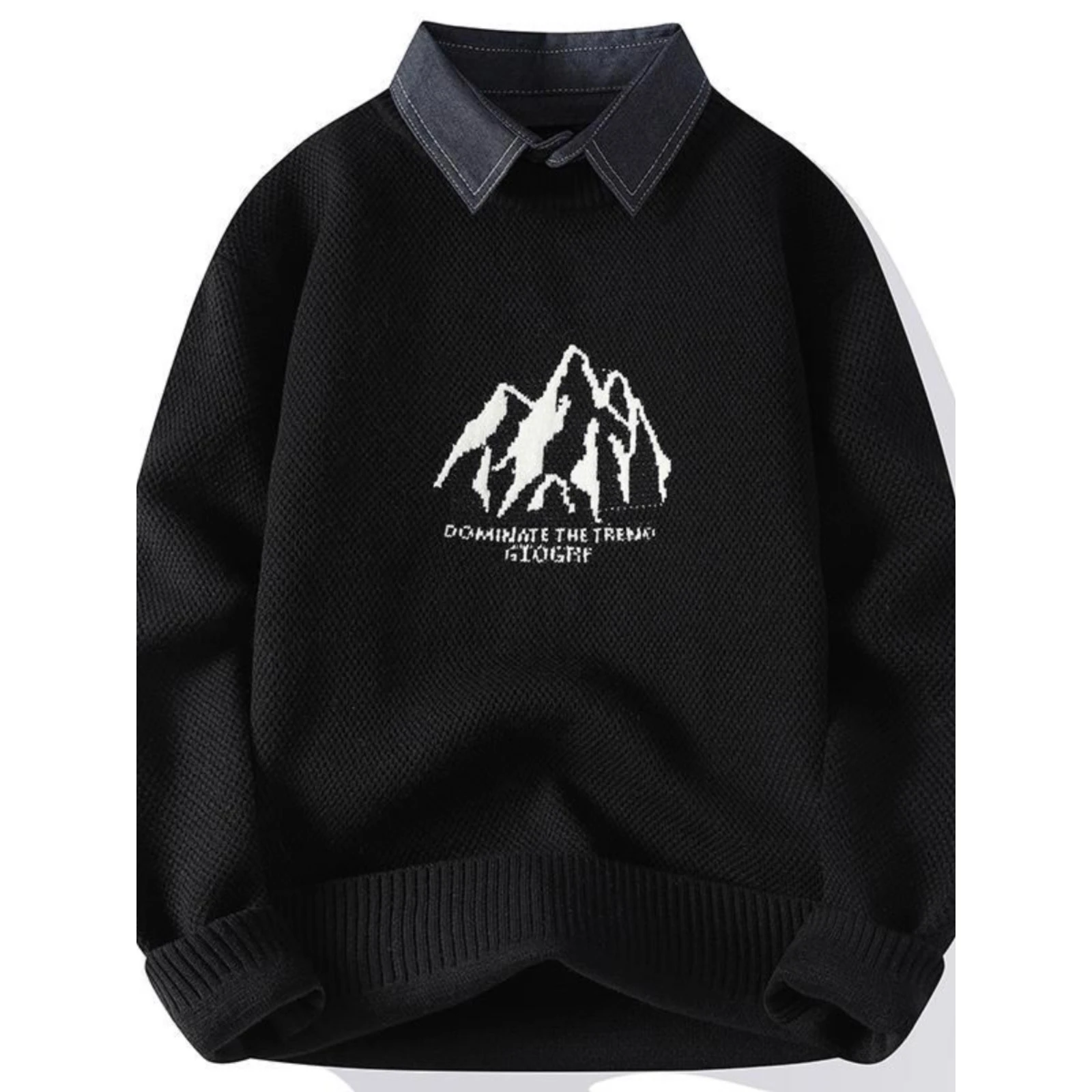 

Мужской винтажный утепленный вязаный свитер с воротником-стойкой, базовый слой, теплый топ для осени и зимы, большие размеры, 300 Pou