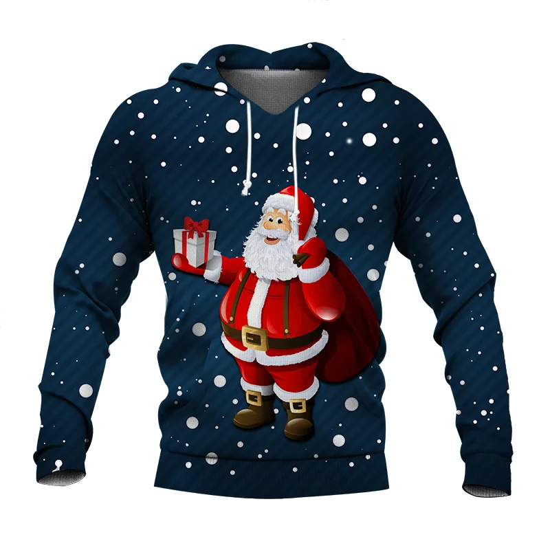 Merry Christmas Men\'s Hoodies Casual Clothing Man Santa Claus Sweatshirt Autumn Male Clothes Elk 3D Print Hooded Coat Loose Top