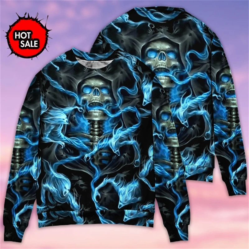 New Horror Skull Graphic Sweatshirts 3D Skeleton Christmas Sweater Men Crew Neck Pullover Hoodies High Quality Designer Clothes