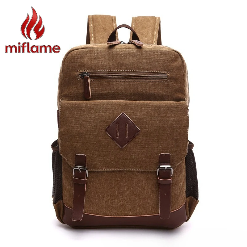 

Vintage Laptop Backpack Men Large Capacity Premium Washed Canvas Solid Color Travel School Business Casual